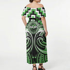 Aotearoa Ngati Awa Personalised Off Shoulder Maxi Dress Maori Iwi Poutama Puhoro Tattoo