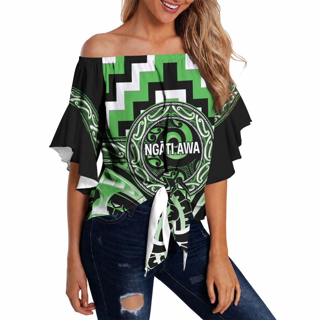 Aotearoa Ngati Awa Personalised Off Shoulder Wrap Waist Top Maori Iwi Poutama Puhoro Tattoo