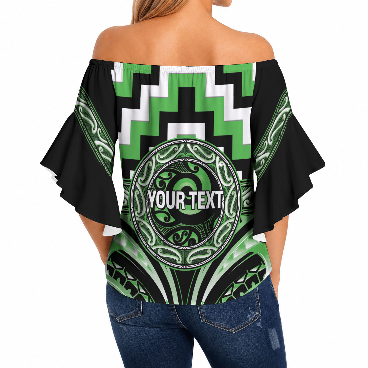 Aotearoa Ngati Awa Personalised Off Shoulder Wrap Waist Top Maori Iwi Poutama Puhoro Tattoo