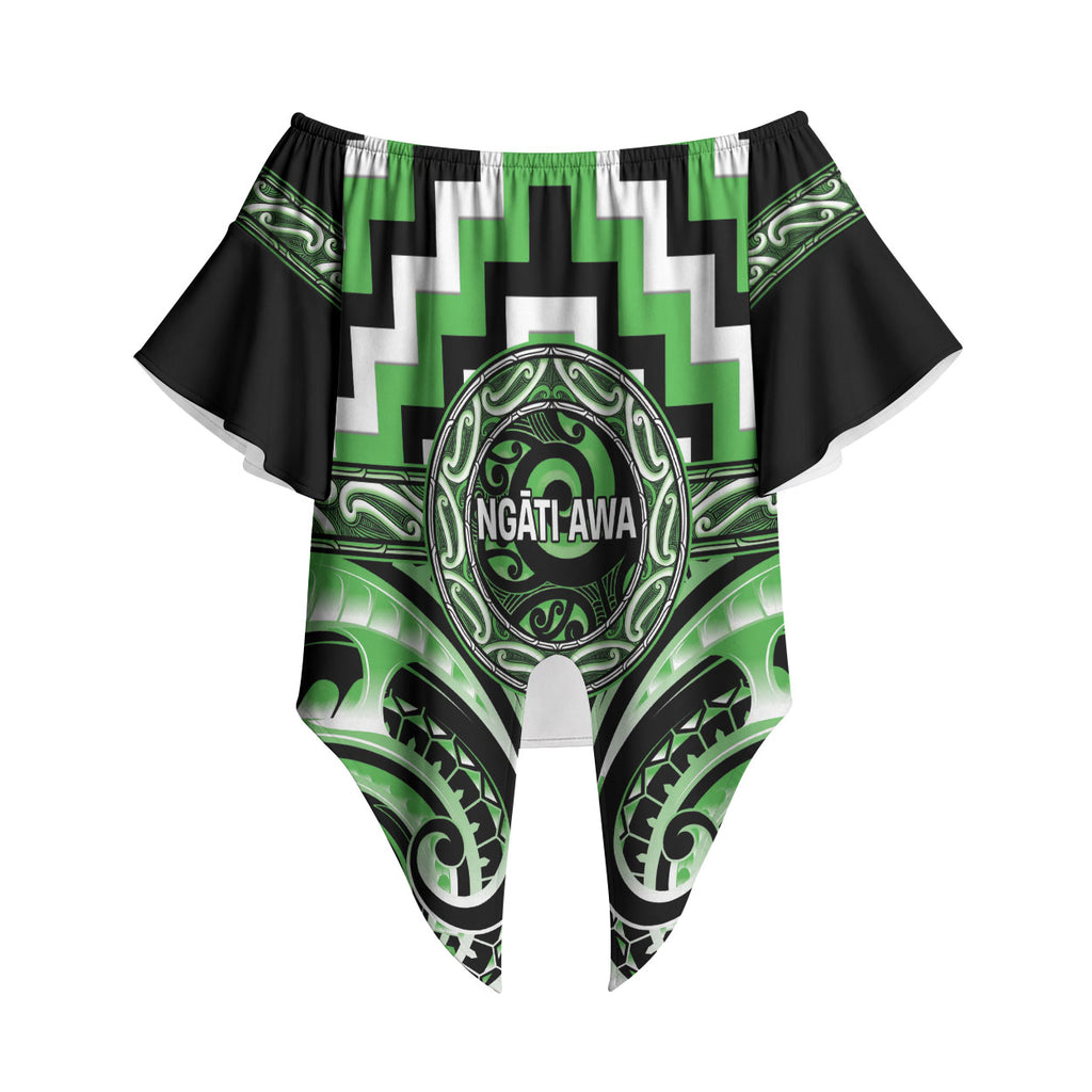 Aotearoa Ngati Awa Personalised Off Shoulder Wrap Waist Top Maori Iwi Poutama Puhoro Tattoo