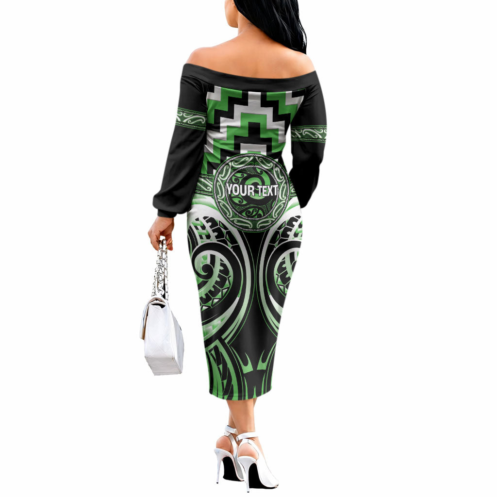 Aotearoa Ngati Awa Personalised Off The Shoulder Long Sleeve Dress Maori Iwi Poutama Puhoro Tattoo