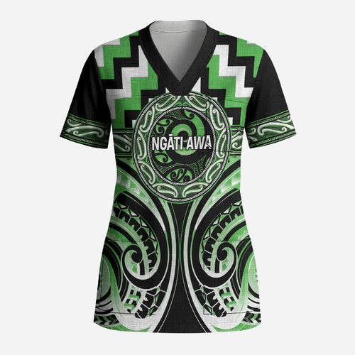 Aotearoa Ngati Awa Personalised Scrub Top Maori Iwi Poutama Puhoro Tattoo