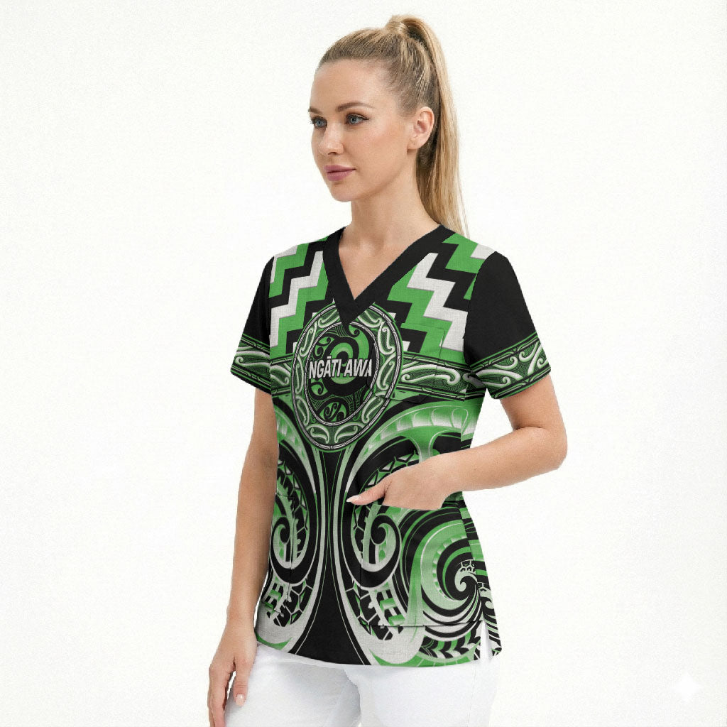 Aotearoa Ngati Awa Personalised Scrub Top Maori Iwi Poutama Puhoro Tattoo