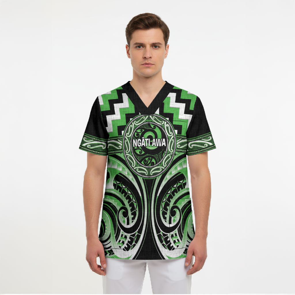 Aotearoa Ngati Awa Personalised Scrub Top Maori Iwi Poutama Puhoro Tattoo