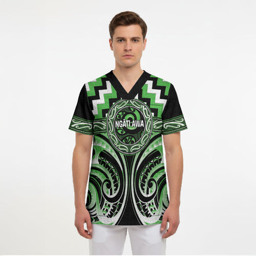 Aotearoa Ngati Awa Personalised Scrub Top Maori Iwi Poutama Puhoro Tattoo
