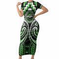 Aotearoa Ngati Awa Personalised Short Sleeve Bodycon Dress Maori Iwi Poutama Puhoro Tattoo