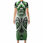 Aotearoa Ngati Awa Personalised Short Sleeve Bodycon Dress Maori Iwi Poutama Puhoro Tattoo