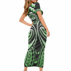 Aotearoa Ngati Awa Personalised Short Sleeve Bodycon Dress Maori Iwi Poutama Puhoro Tattoo