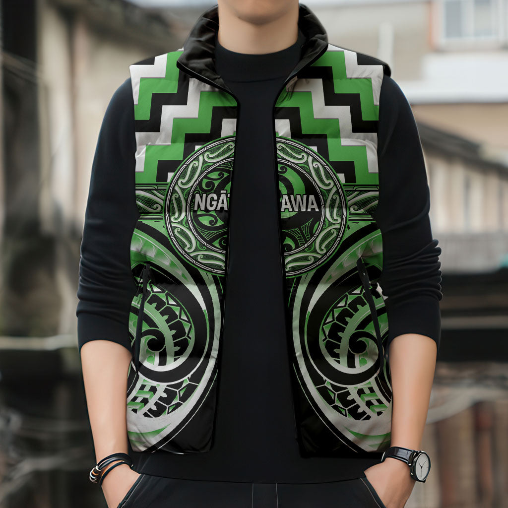 Aotearoa Ngati Awa Personalised Sleeveless Puffer Jacket Maori Iwi Poutama Puhoro Tattoo