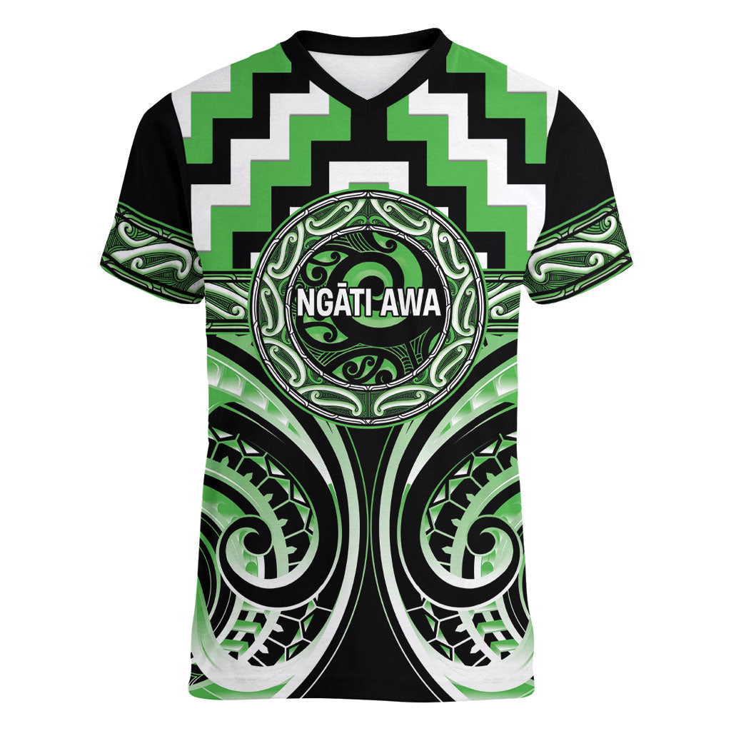 Aotearoa Ngati Awa Personalised Women V-Neck T-Shirt Maori Iwi Poutama Puhoro Tattoo