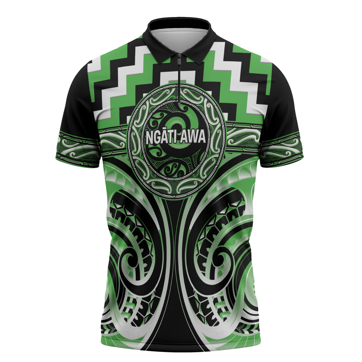 Aotearoa Ngati Awa Personalised Zipper Polo Shirt Maori Iwi Poutama Puhoro Tattoo