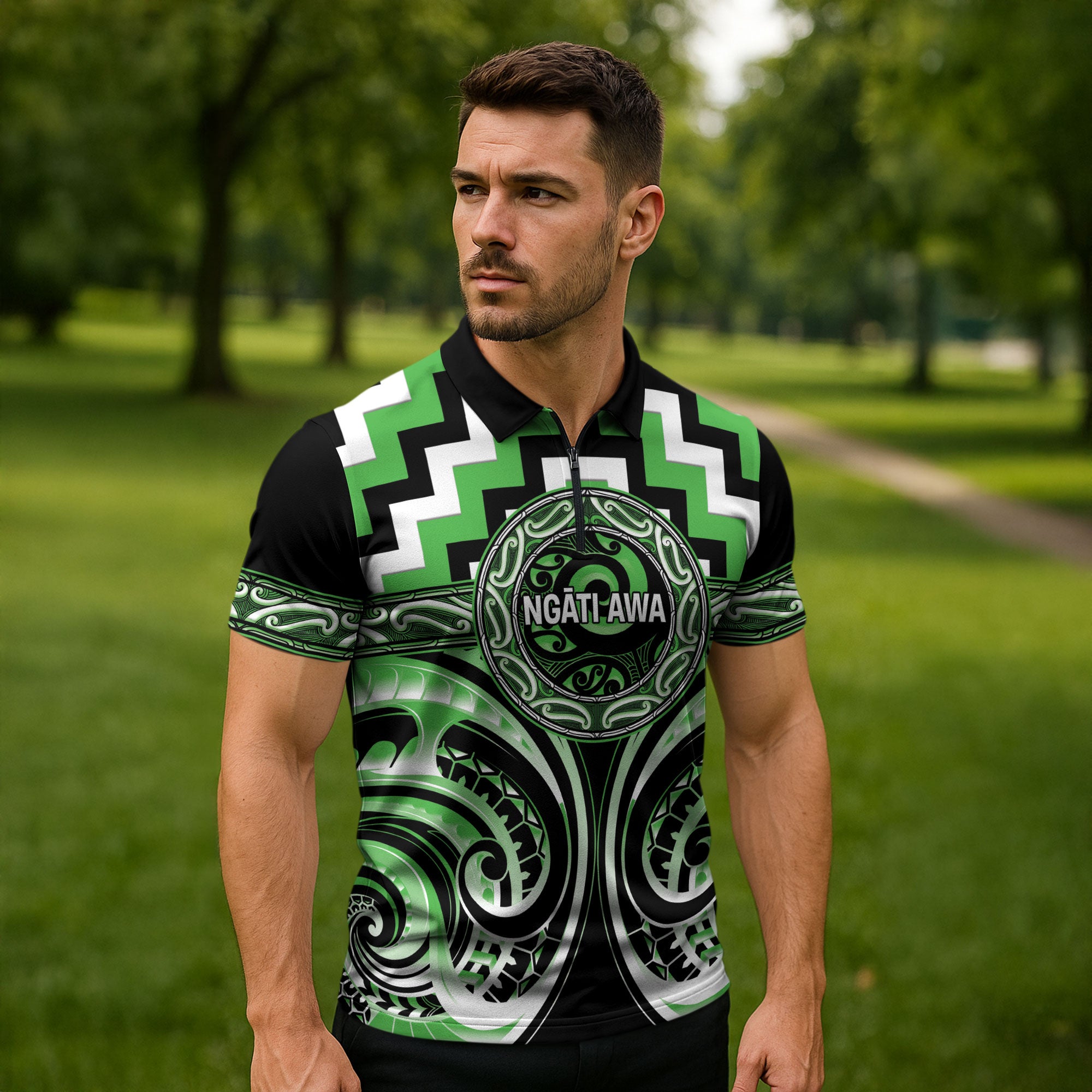 Aotearoa Ngati Awa Personalised Zipper Polo Shirt Maori Iwi Poutama Puhoro Tattoo