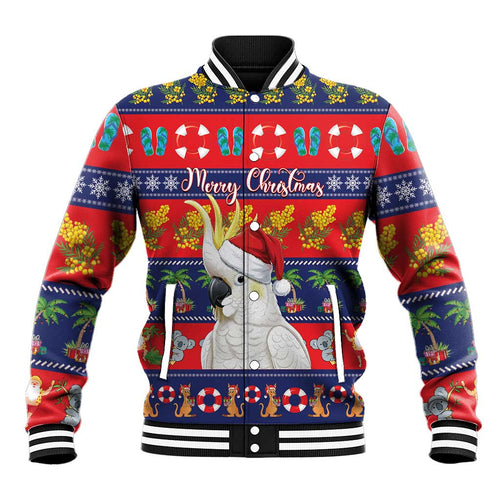 Sulphur-crested Cockatoo Australia Christmas Baseball Jacket Aussie Xmas Beach Vibes - Aussie Hoodie