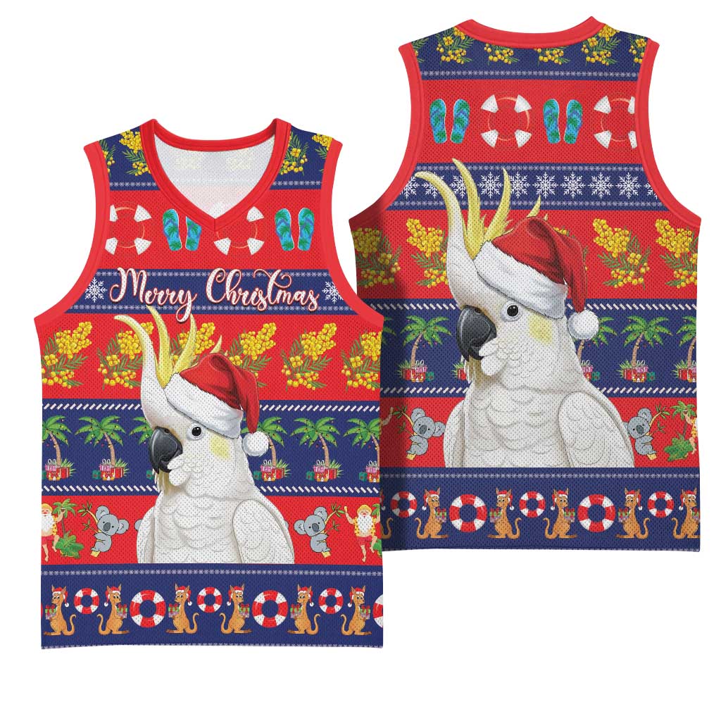 Sulphur-crested Cockatoo Australia Christmas Basketball Jersey Aussie Xmas Beach Vibes - Aussie Hoodie