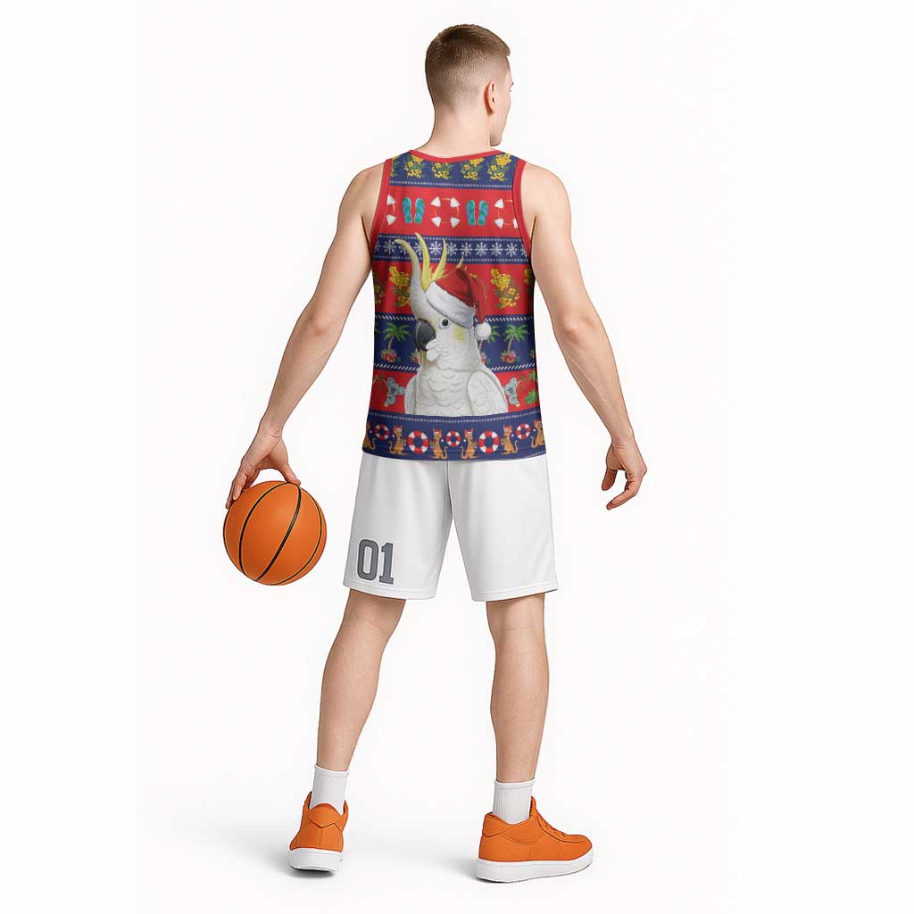 Sulphur-crested Cockatoo Australia Christmas Basketball Jersey Aussie Xmas Beach Vibes - Aussie Hoodie