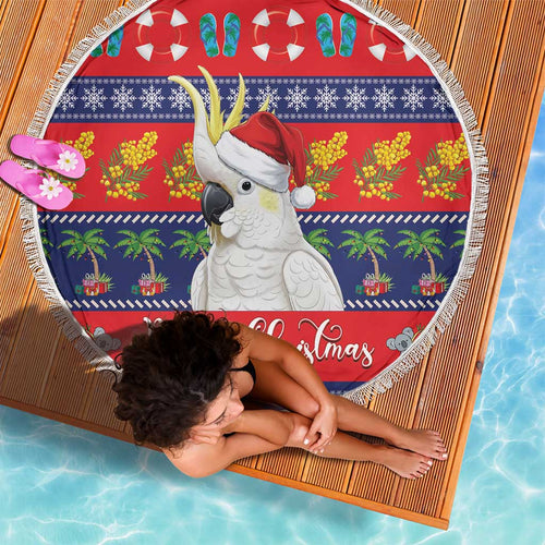 Sulphur-crested Cockatoo Australia Christmas Beach Blanket Aussie Xmas Beach Vibes - Aussie Hoodie