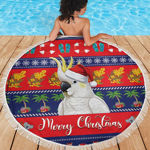 Sulphur-crested Cockatoo Australia Christmas Beach Blanket Aussie Xmas Beach Vibes - Aussie Hoodie