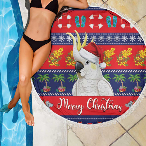 Sulphur-crested Cockatoo Australia Christmas Beach Blanket Aussie Xmas Beach Vibes - Aussie Hoodie