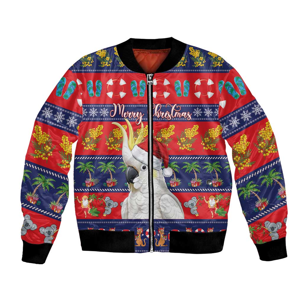 Sulphur-crested Cockatoo Australia Christmas Bomber Jacket Aussie Xmas Beach Vibes - Aussie Hoodie