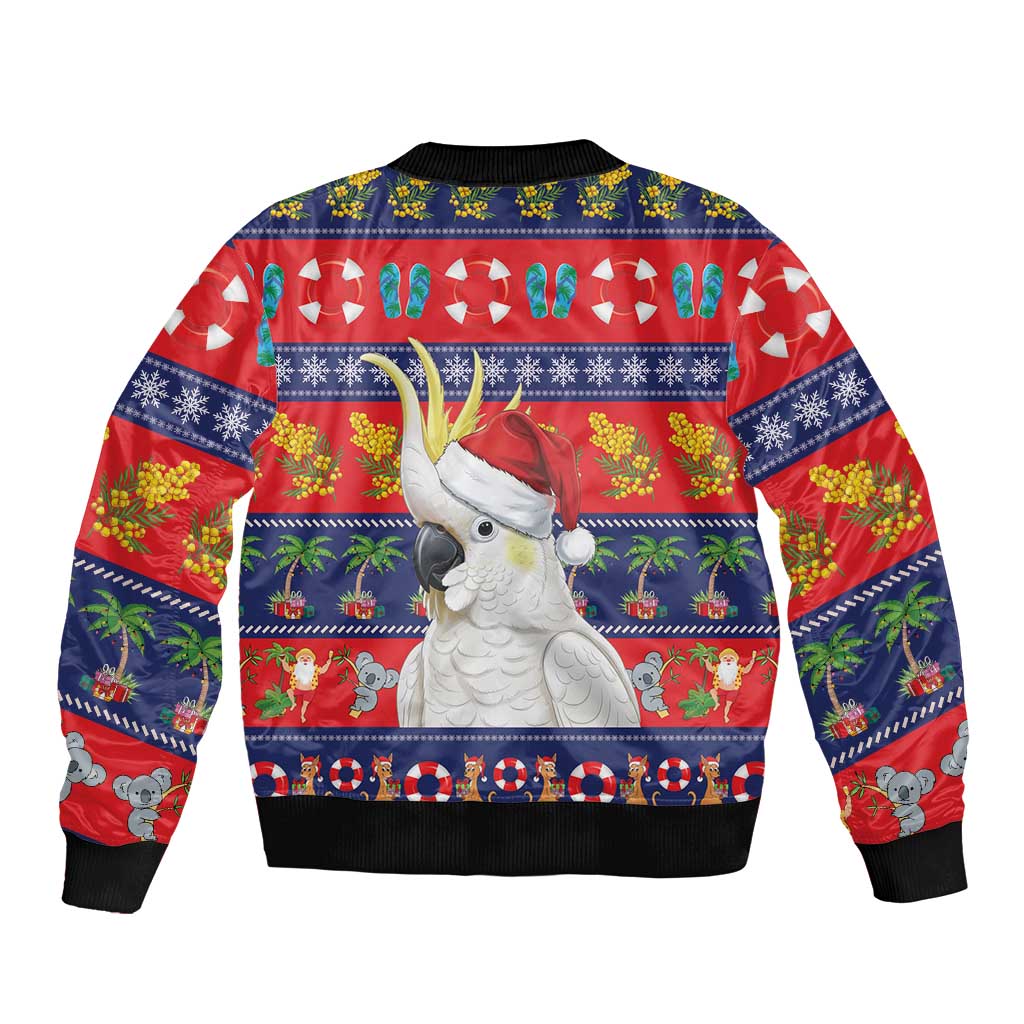 Sulphur-crested Cockatoo Australia Christmas Bomber Jacket Aussie Xmas Beach Vibes - Aussie Hoodie