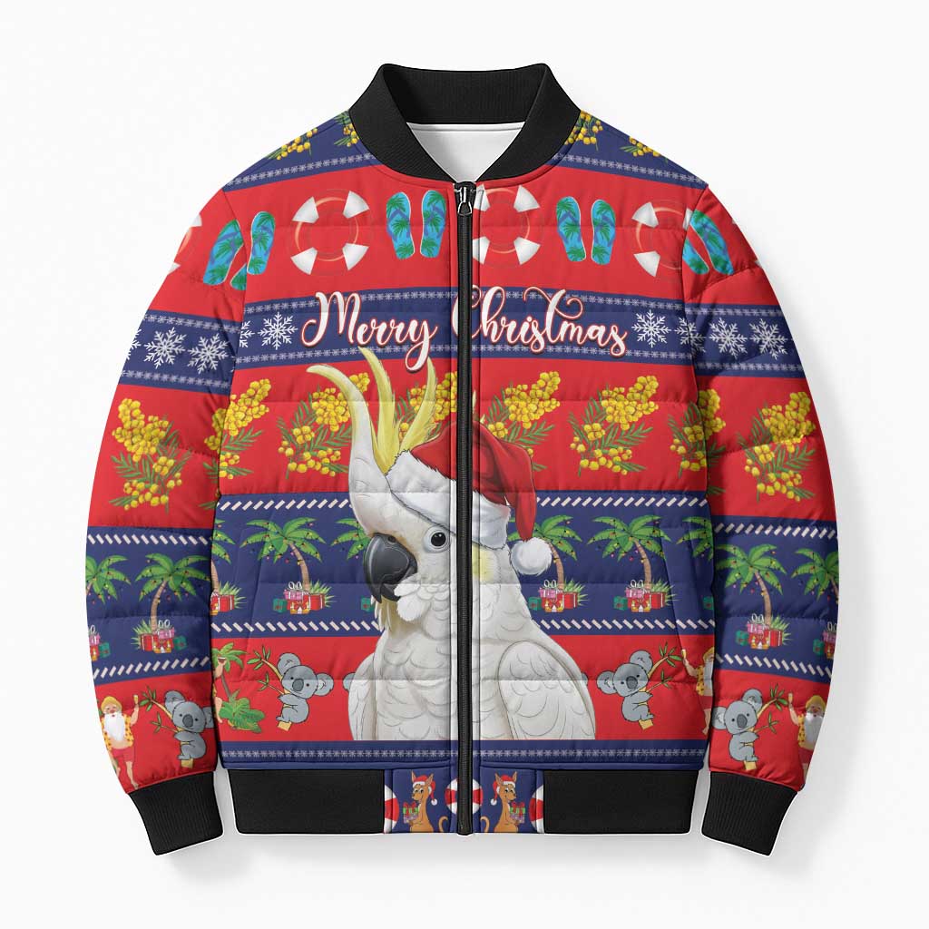 Sulphur-crested Cockatoo Australia Christmas Bomber Puffer Jacket Aussie Xmas Beach Vibes - Aussie Hoodie