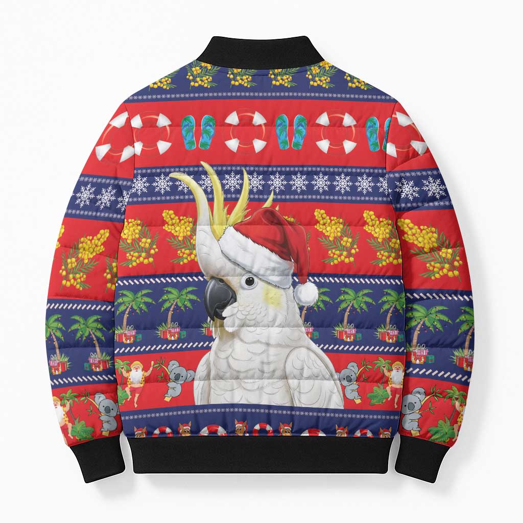 Sulphur-crested Cockatoo Australia Christmas Bomber Puffer Jacket Aussie Xmas Beach Vibes - Aussie Hoodie