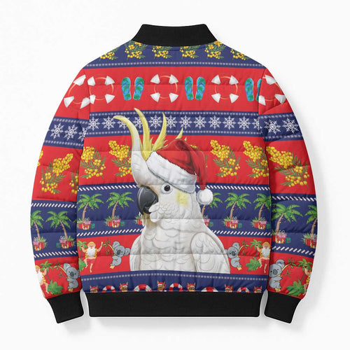 Sulphur-crested Cockatoo Australia Christmas Bomber Puffer Jacket Aussie Xmas Beach Vibes - Aussie Hoodie