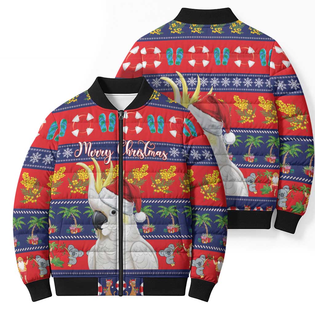 Sulphur-crested Cockatoo Australia Christmas Bomber Puffer Jacket Aussie Xmas Beach Vibes - Aussie Hoodie