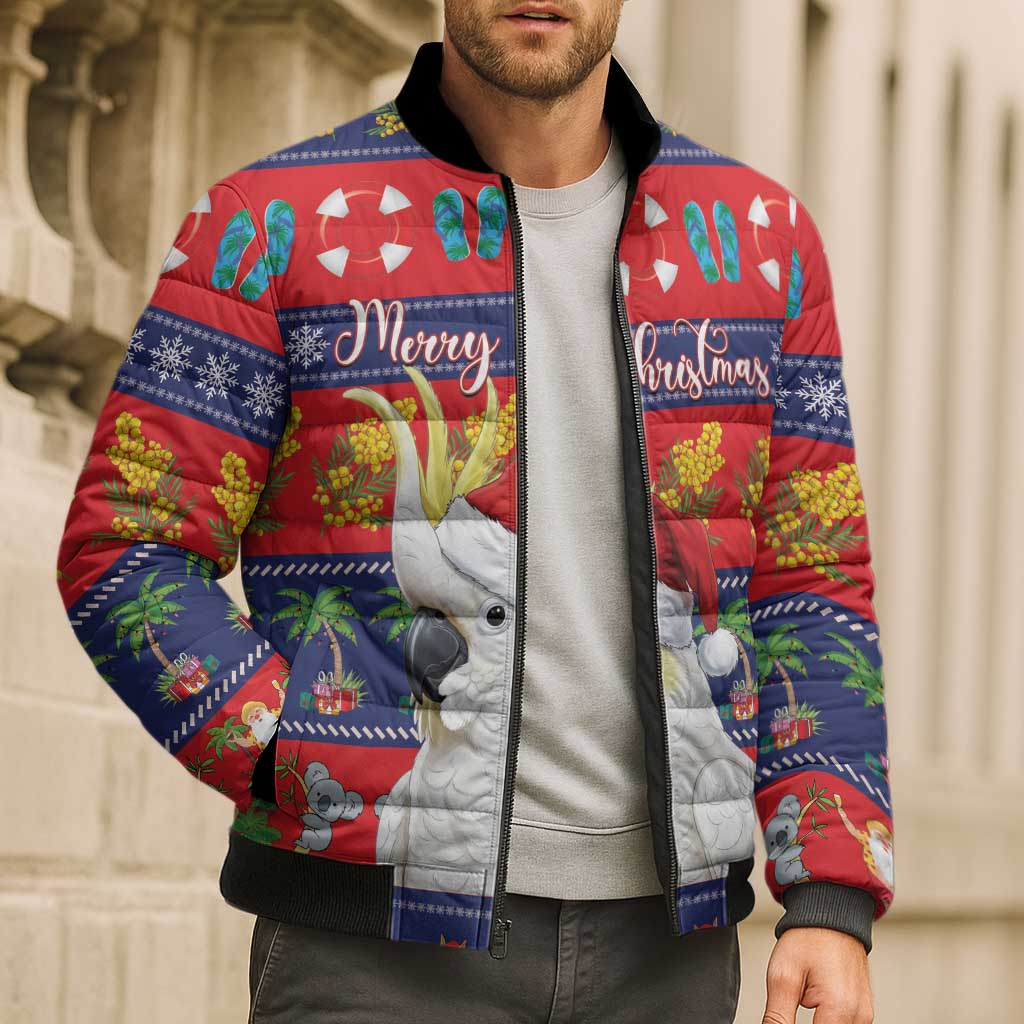 Sulphur-crested Cockatoo Australia Christmas Bomber Puffer Jacket Aussie Xmas Beach Vibes - Aussie Hoodie
