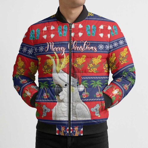 Sulphur-crested Cockatoo Australia Christmas Bomber Puffer Jacket Aussie Xmas Beach Vibes - Aussie Hoodie