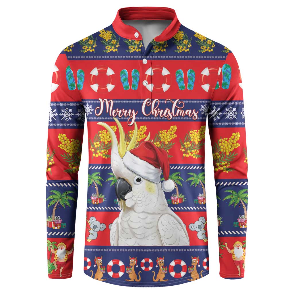 Sulphur-crested Cockatoo Australia Christmas Button Sweatshirt Aussie Xmas Beach Vibes - Aussie Hoodie