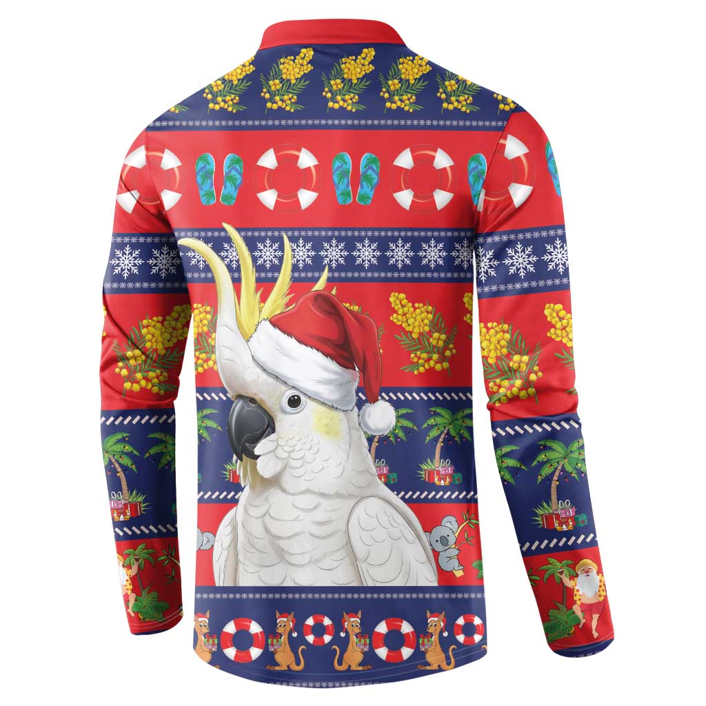 Sulphur-crested Cockatoo Australia Christmas Button Sweatshirt Aussie Xmas Beach Vibes - Aussie Hoodie