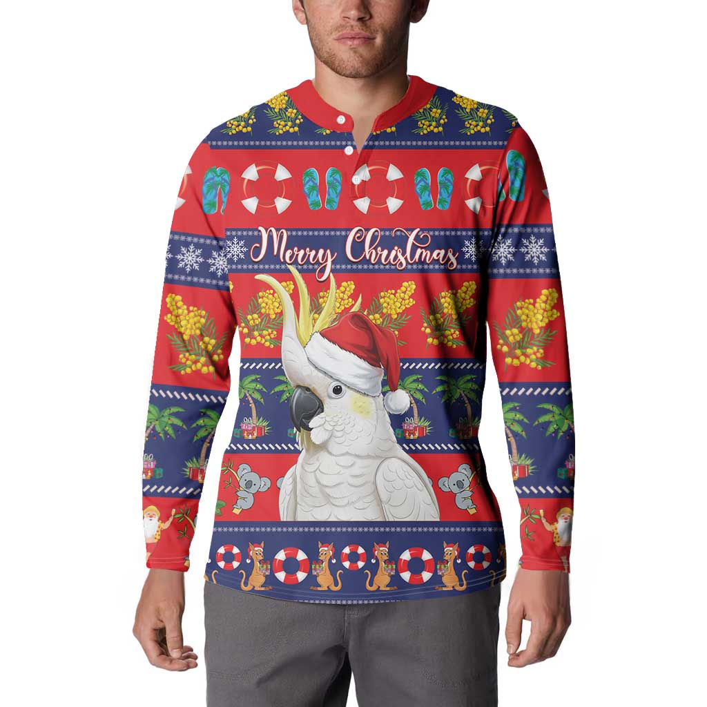 Sulphur-crested Cockatoo Australia Christmas Button Sweatshirt Aussie Xmas Beach Vibes - Aussie Hoodie