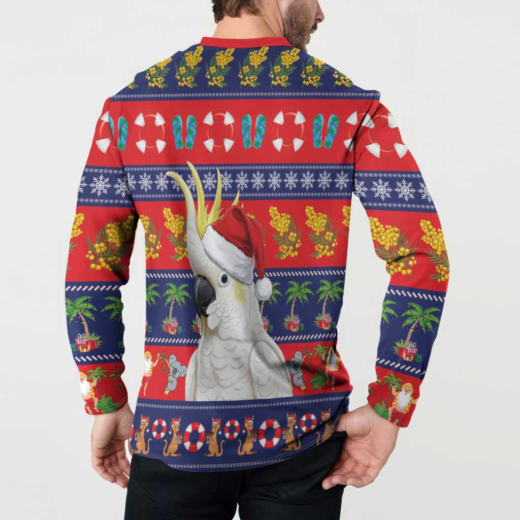 Sulphur-crested Cockatoo Australia Christmas Button Sweatshirt Aussie Xmas Beach Vibes - Aussie Hoodie