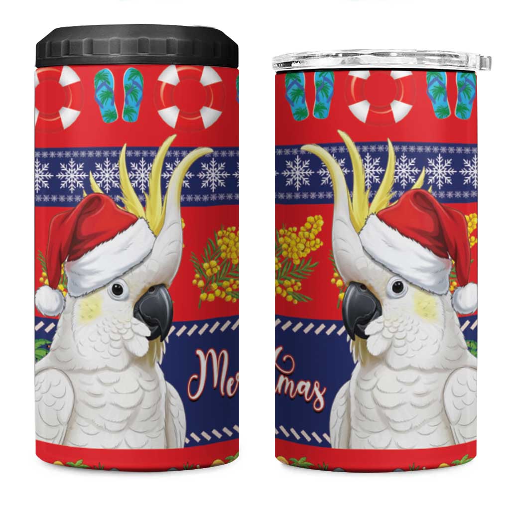 Sulphur-crested Cockatoo Australia Christmas 4 in 1 Can Cooler Tumbler Aussie Xmas Beach Vibes - Aussie Hoodie