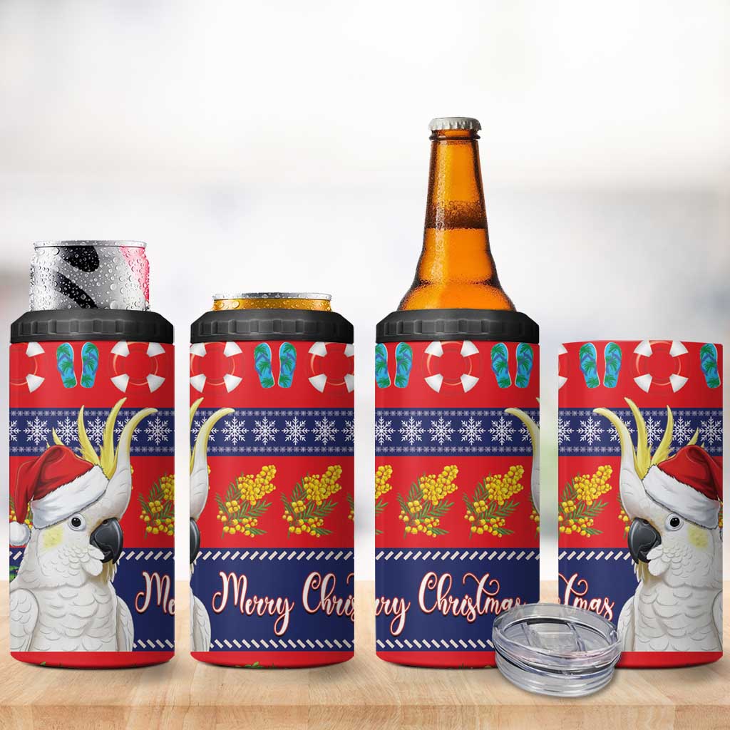 Sulphur-crested Cockatoo Australia Christmas 4 in 1 Can Cooler Tumbler Aussie Xmas Beach Vibes - Aussie Hoodie