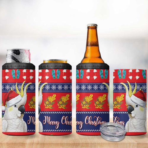 Sulphur-crested Cockatoo Australia Christmas 4 in 1 Can Cooler Tumbler Aussie Xmas Beach Vibes - Aussie Hoodie