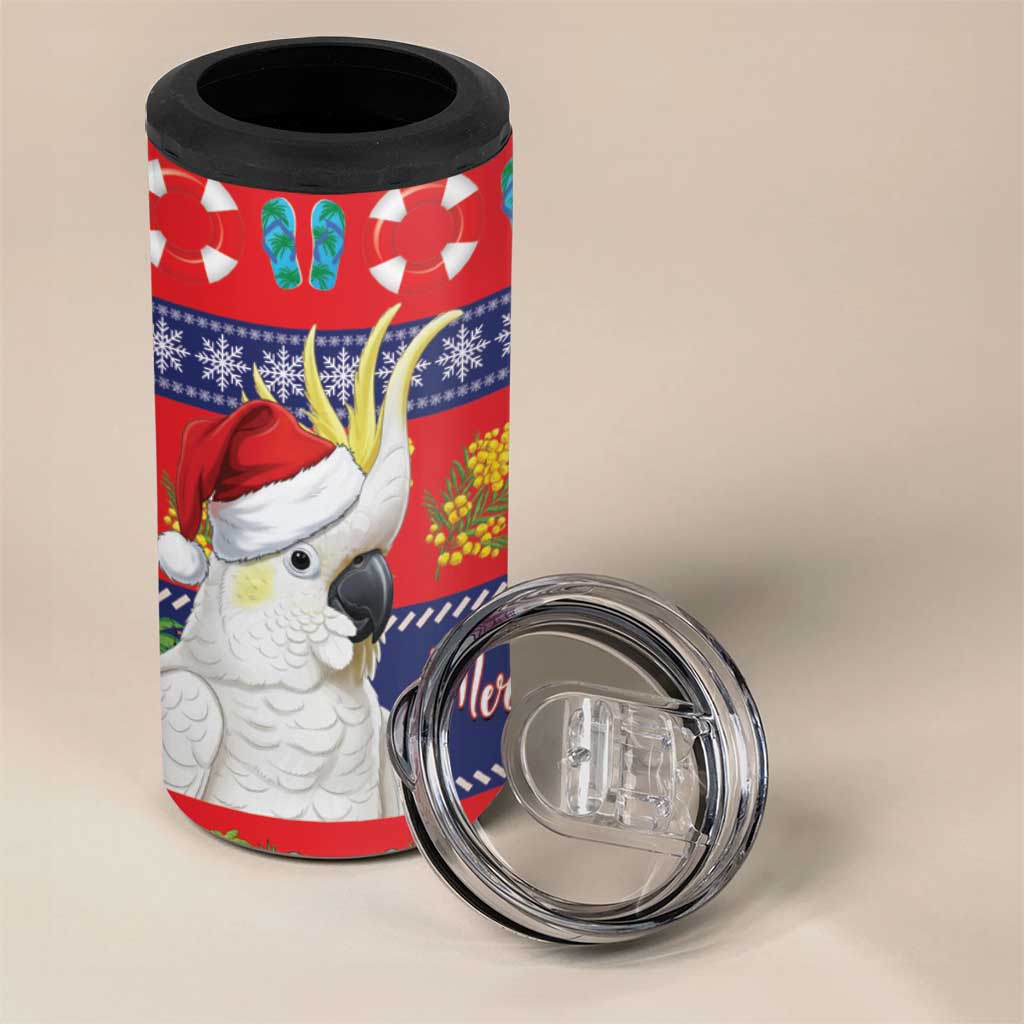 Sulphur-crested Cockatoo Australia Christmas 4 in 1 Can Cooler Tumbler Aussie Xmas Beach Vibes - Aussie Hoodie