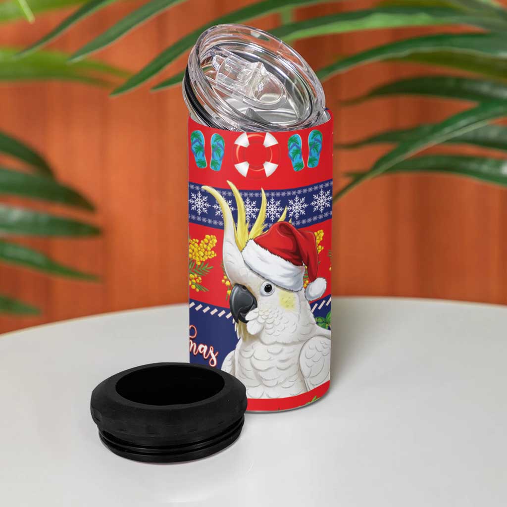 Sulphur-crested Cockatoo Australia Christmas 4 in 1 Can Cooler Tumbler Aussie Xmas Beach Vibes - Aussie Hoodie