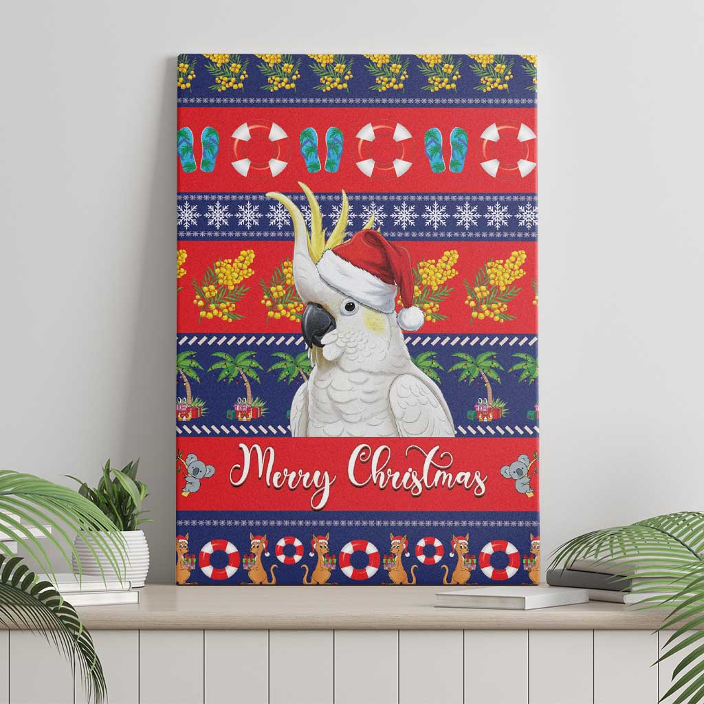 Sulphur-crested Cockatoo Australia Christmas Canvas Wall Art Aussie Xmas Beach Vibes - Aussie Hoodie