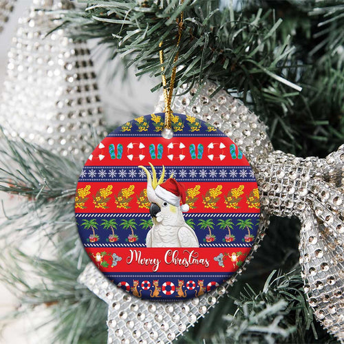 Sulphur-crested Cockatoo Australia Christmas Ceramic Ornament Aussie Xmas Beach Vibes - Aussie Hoodie