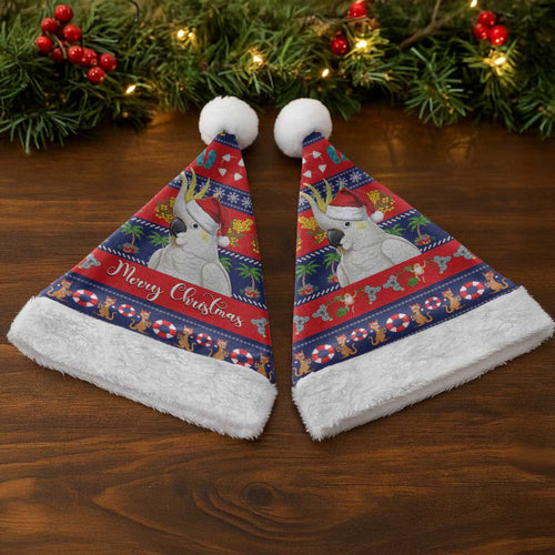 Sulphur-crested Cockatoo Australia Christmas Santa Hat Aussie Xmas Beach Vibes - Aussie Hoodie