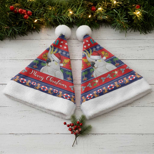 Sulphur-crested Cockatoo Australia Christmas Santa Hat Aussie Xmas Beach Vibes - Aussie Hoodie