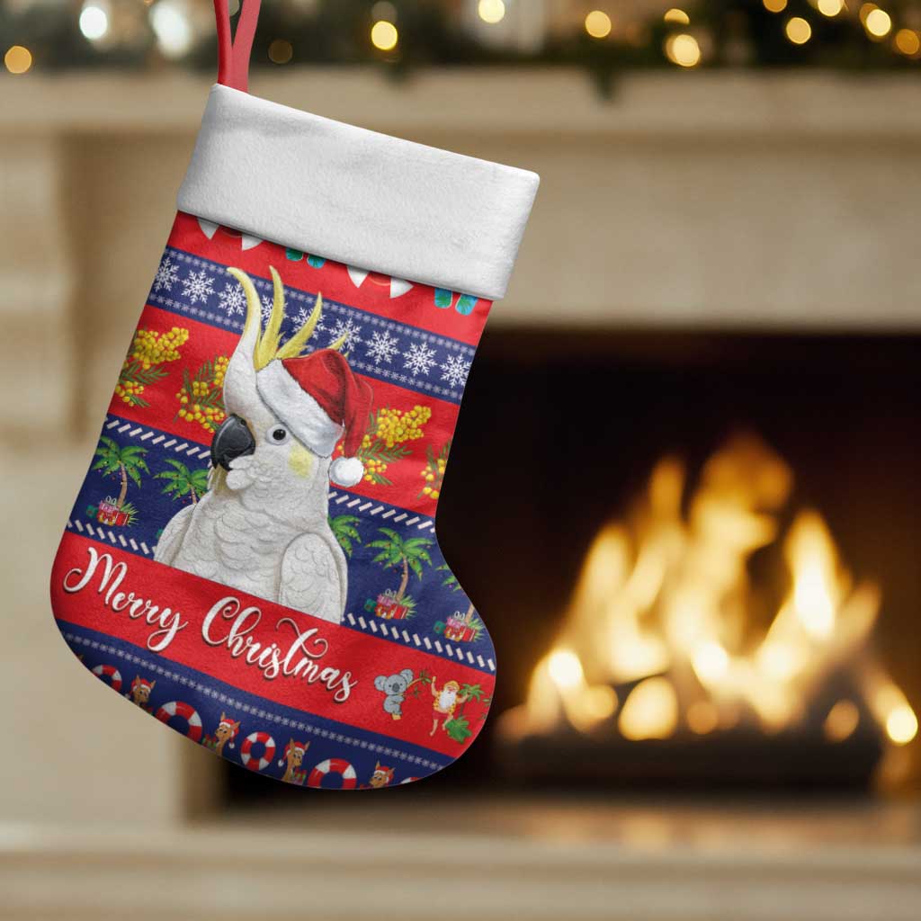 Sulphur-crested Cockatoo Australia Christmas Stocking Aussie Xmas Beach Vibes - Aussie Hoodie
