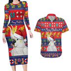 Sulphur-crested Cockatoo Australia Christmas Couples Matching Long Sleeve Bodycon Dress and Hawaiian Shirt Aussie Xmas Beach Vibes - Aussie Hoodie