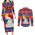 Sulphur-crested Cockatoo Australia Christmas Couples Matching Long Sleeve Bodycon Dress and Long Sleeve Button Shirt Aussie Xmas Beach Vibes - Aussie Hoodie