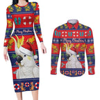 Sulphur-crested Cockatoo Australia Christmas Couples Matching Long Sleeve Bodycon Dress and Long Sleeve Button Shirt Aussie Xmas Beach Vibes - Aussie Hoodie
