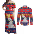 Sulphur-crested Cockatoo Australia Christmas Couples Matching Off Shoulder Maxi Dress and Long Sleeve Button Shirt Aussie Xmas Beach Vibes - Aussie Hoodie