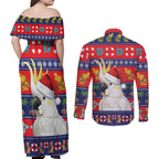 Sulphur-crested Cockatoo Australia Christmas Couples Matching Off Shoulder Maxi Dress and Long Sleeve Button Shirt Aussie Xmas Beach Vibes - Aussie Hoodie