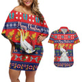 Sulphur-crested Cockatoo Australia Christmas Couples Matching Off Shoulder Short Dress and Hawaiian Shirt Aussie Xmas Beach Vibes - Aussie Hoodie